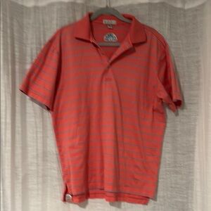 Peter Millar Coral and Blue Striped Polo Shirt